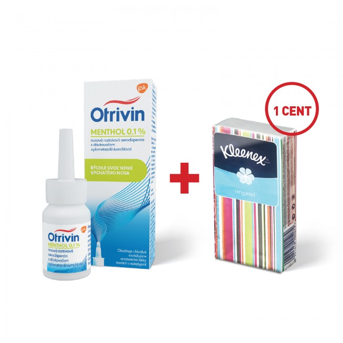 Otrivin Menthol 0,1%, nosová roztoková aerodisperzia + vreckovky Kleenex